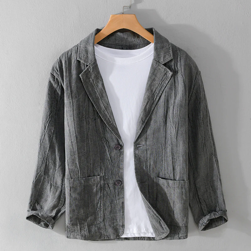 Comfortabele herenblazer voor zomer en herfst, verkrijgbaar in beige en grijs. Lichte casual bovenkleding.
