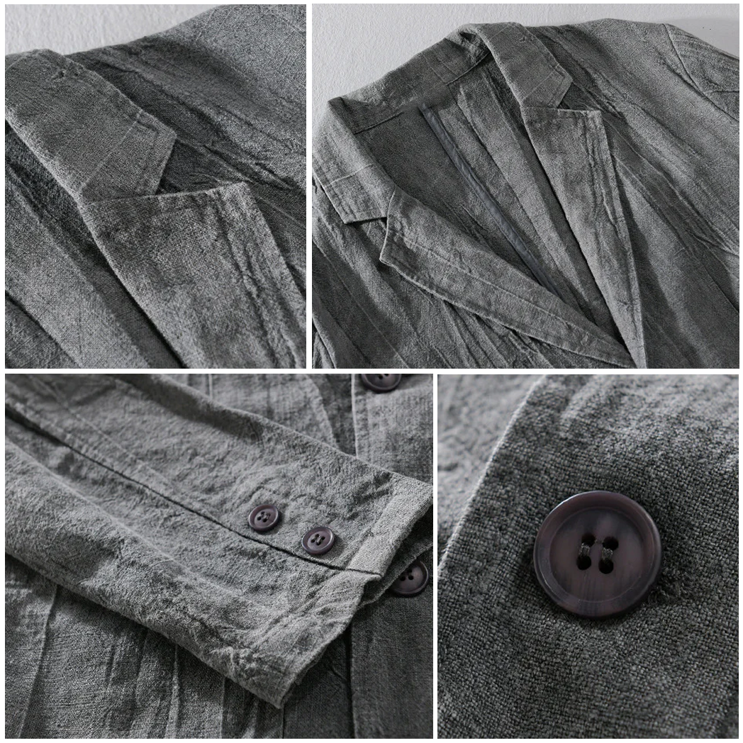 Veelzijdige casual herenblazer, licht en ademend, ideaal voor de warmere maanden en vroege herfst. Ontspannen look.