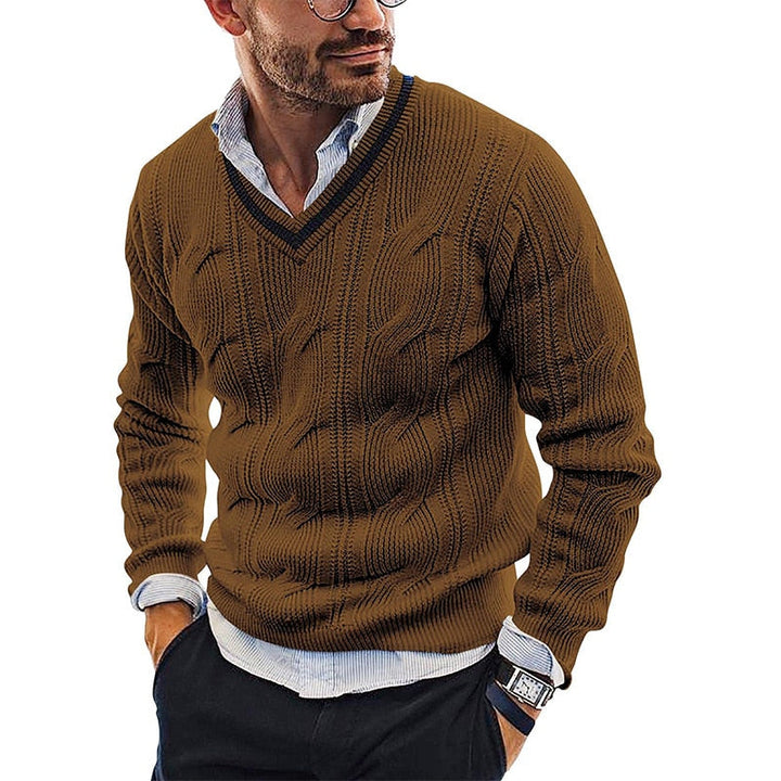 Stijlvolle V-hals trui voor heren, comfortabel gebreid voor winter en najaar kleding.