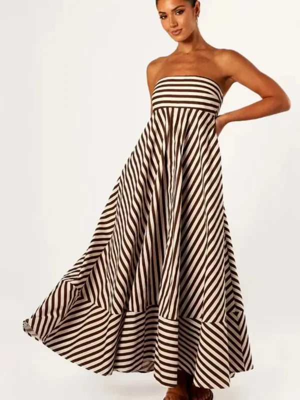 Stijlvolle dames strapless maxi-jurk met streepdessin voor de zomer