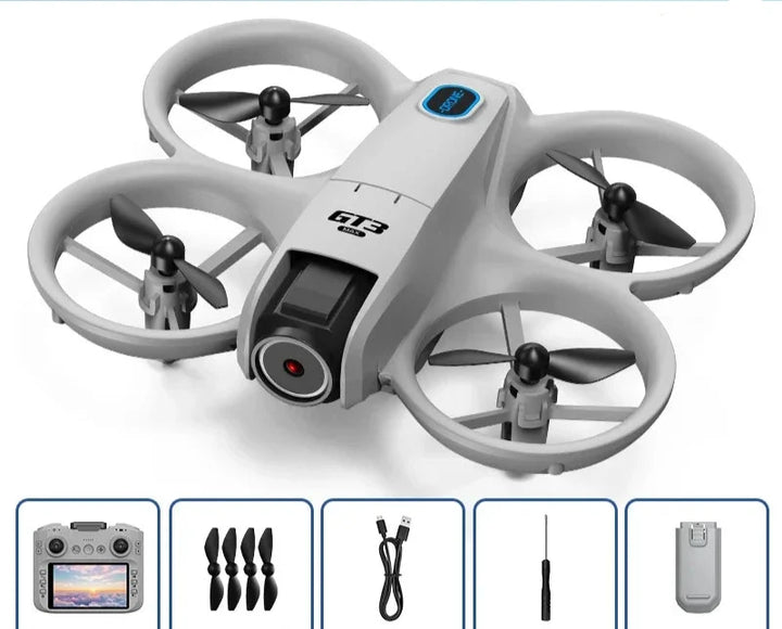 Live feed van de dronecamera op een smartphone scherm.