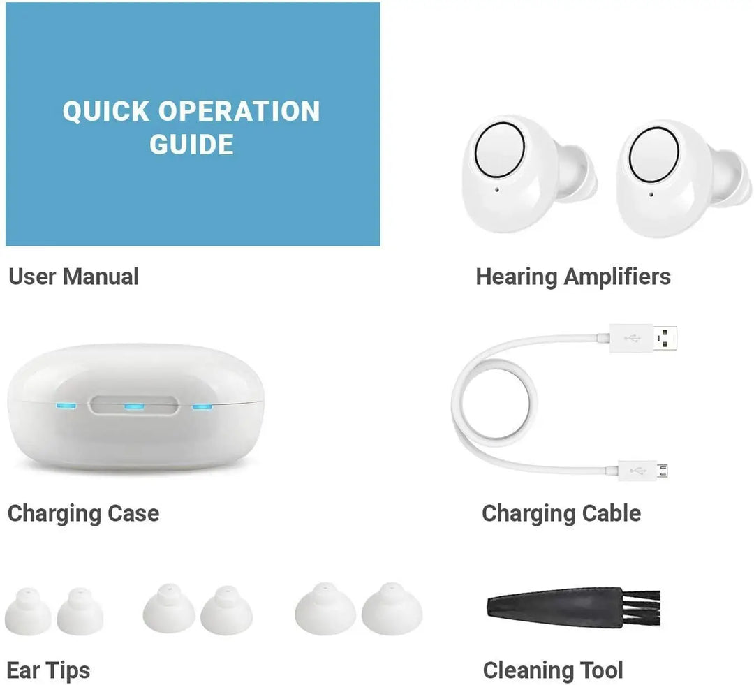 Oplaadbaar bluetooth hoortoestel voor senioren in handige oplaadcase
