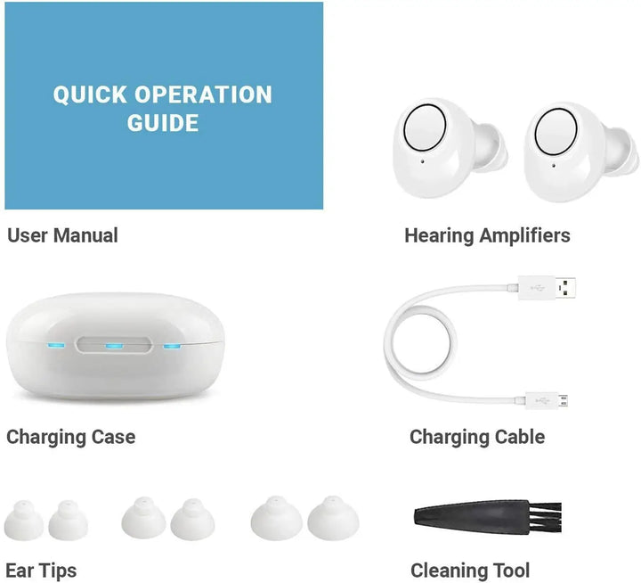 Oplaadbaar bluetooth hoortoestel voor senioren in handige oplaadcase
