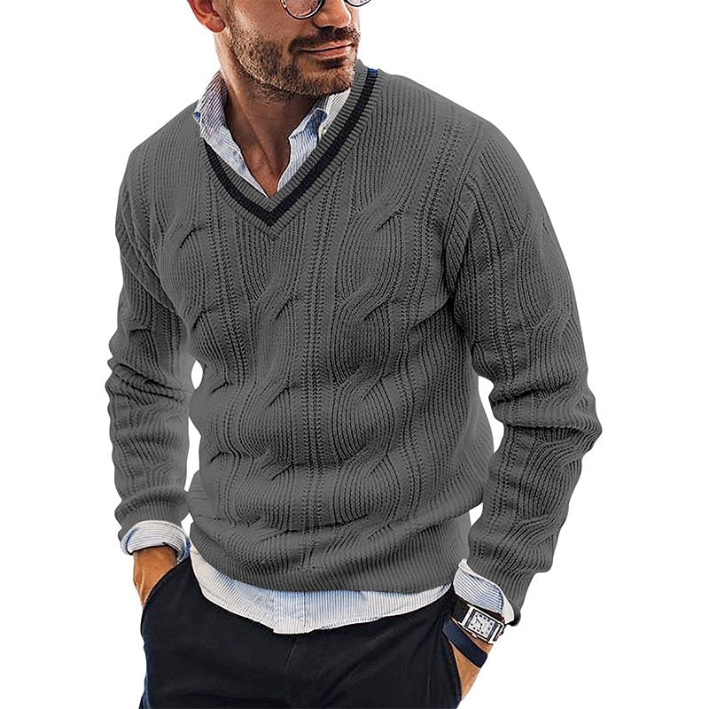 Warme heren trui voor het najaar, V-hals model, perfect voor koude winterdagen.