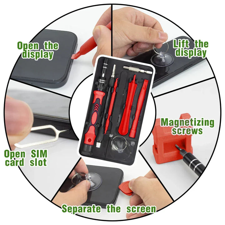 Magnetische ProFix schroevendraaierset, 115-delig, voor nauwkeurige reparaties aan elektronica en gadgets.
