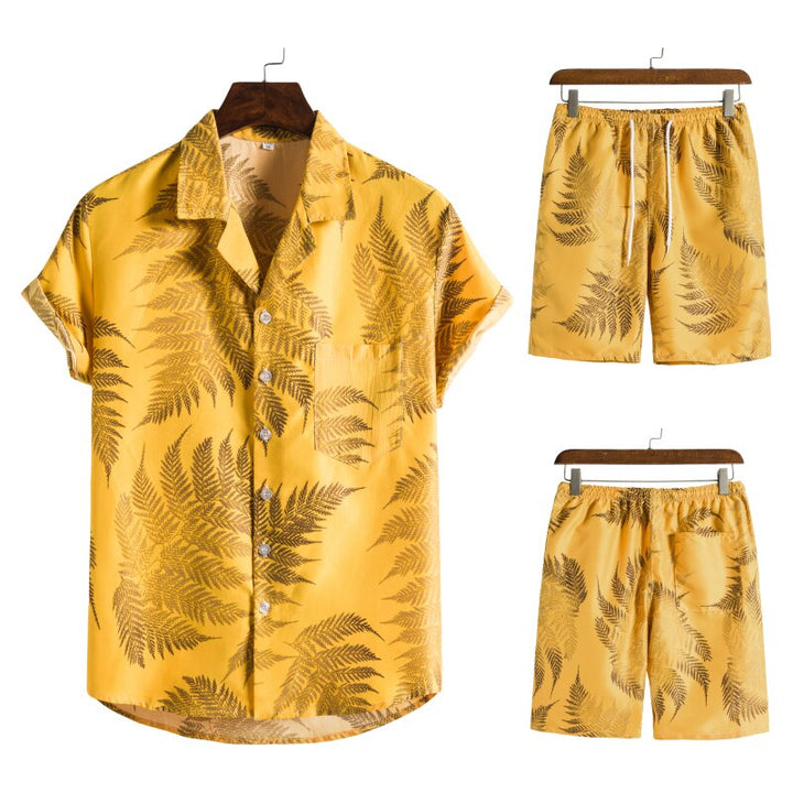 Luchtige heren zomer set met Hawaï print: t-shirt en korte broek. Perfect voor festival.