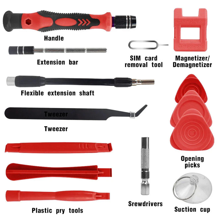 Uitgebreide ProFix 115-in-1 precisie gereedschapset, ideaal voor doe-het-zelf elektronica reparatie.