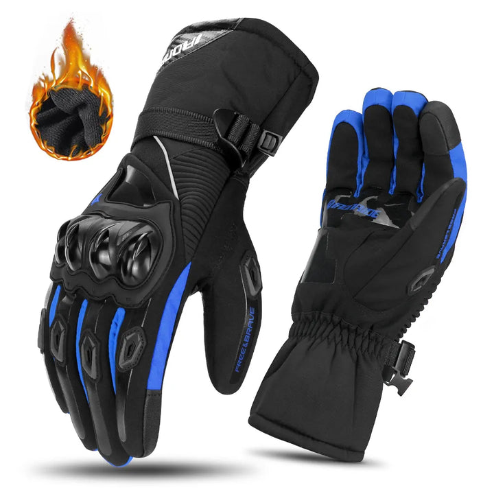 Touchscreen-compatibele motorhandschoenen. Geïsoleerd, waterdicht & winddicht, perfect voor winterse motorrijders.