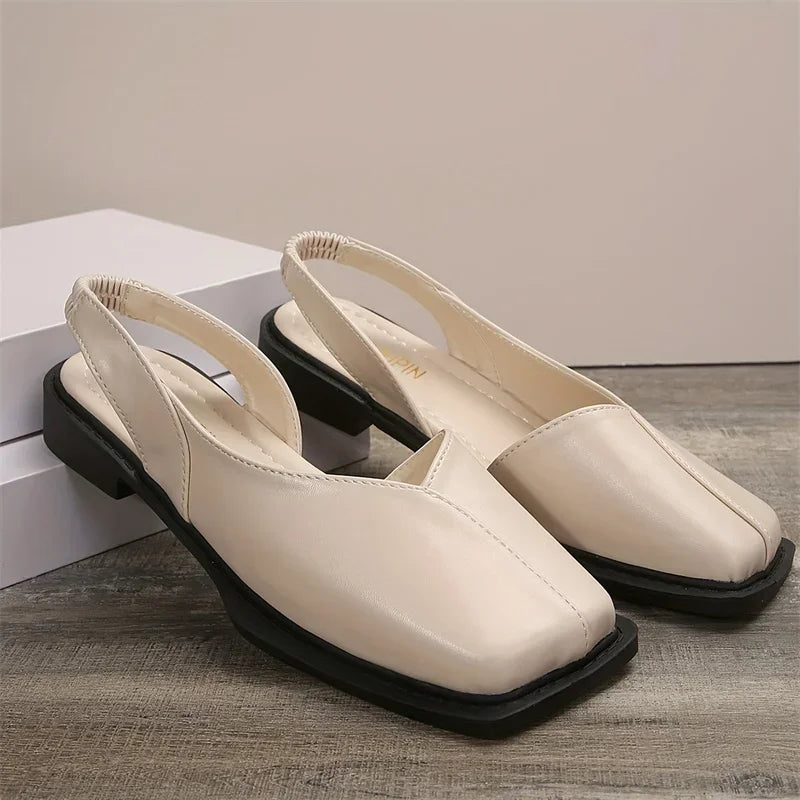 Comfortabele casual dames platte schoenen met slingback en vierkante teen. Ideaal voor dagelijks gebruik en zomer.