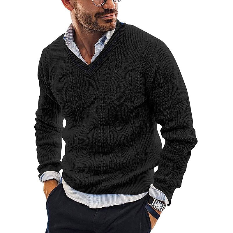 Heren V-hals sweater in diverse kleuren, warm en comfortabel voor koude dagen.