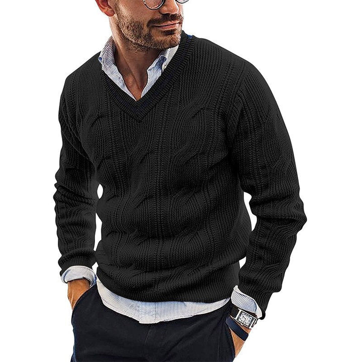 Heren V-hals sweater in diverse kleuren, warm en comfortabel voor koude dagen.
