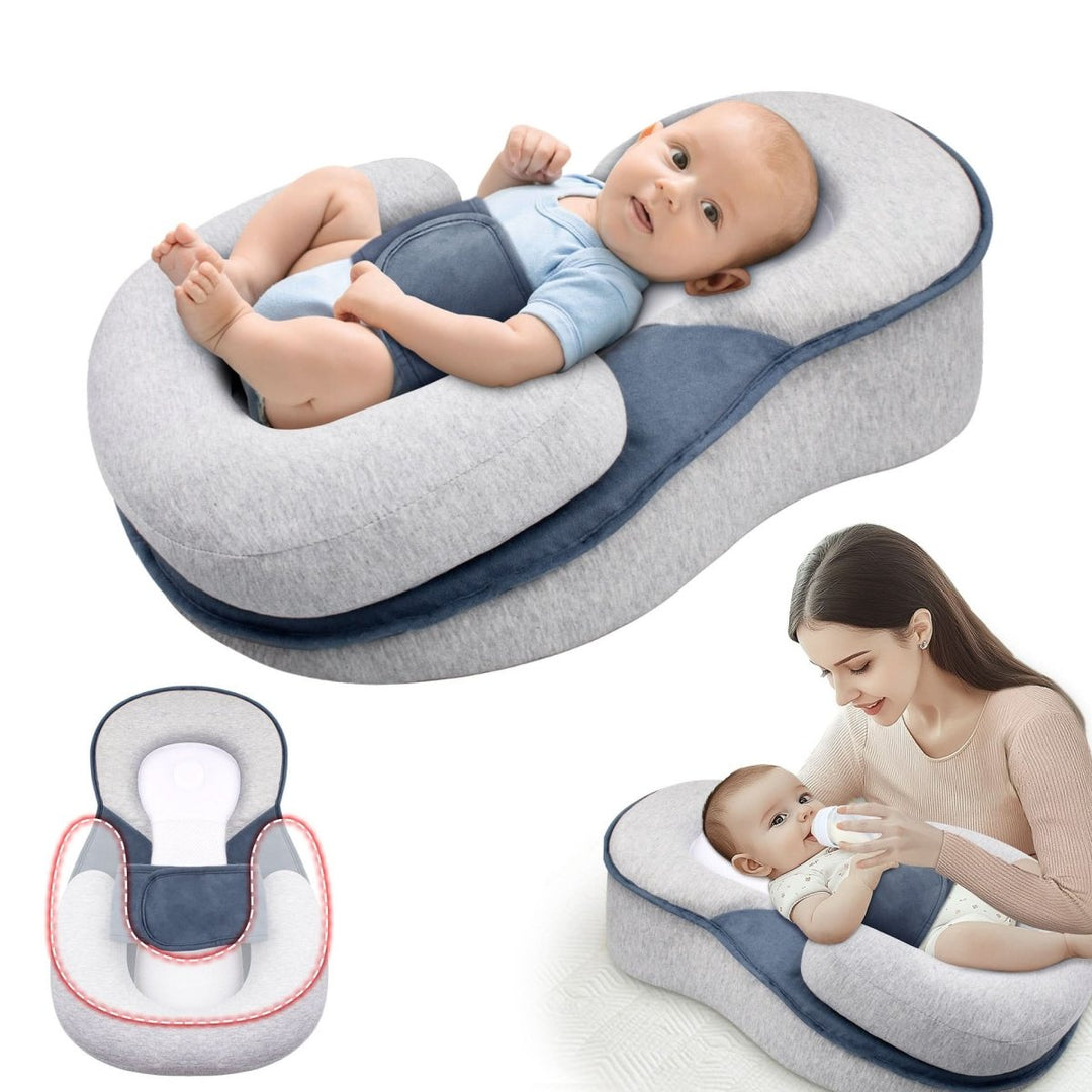 Baby kussen in platte uitvoering, kleur Zwart, op een schone ondergrond.