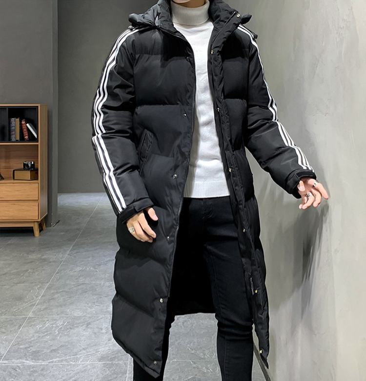 Casual lange heren winterjas met capuchon, perfecte bovenkleding voor dagelijks gebruik in de winter.
