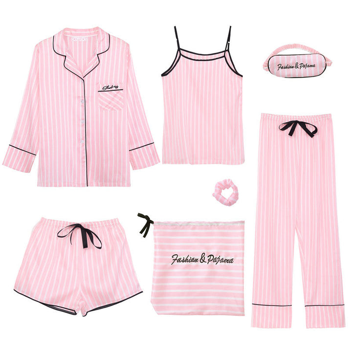 Roze gestreepte dames pyjama set met bijpassende accessoires