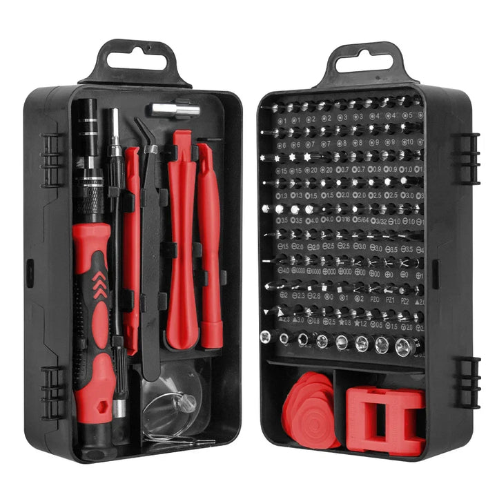 Complete ProFix 115-in-1 precisie schroevendraaierset, dé oplossing voor elektronica en doe-het-zelf reparaties.