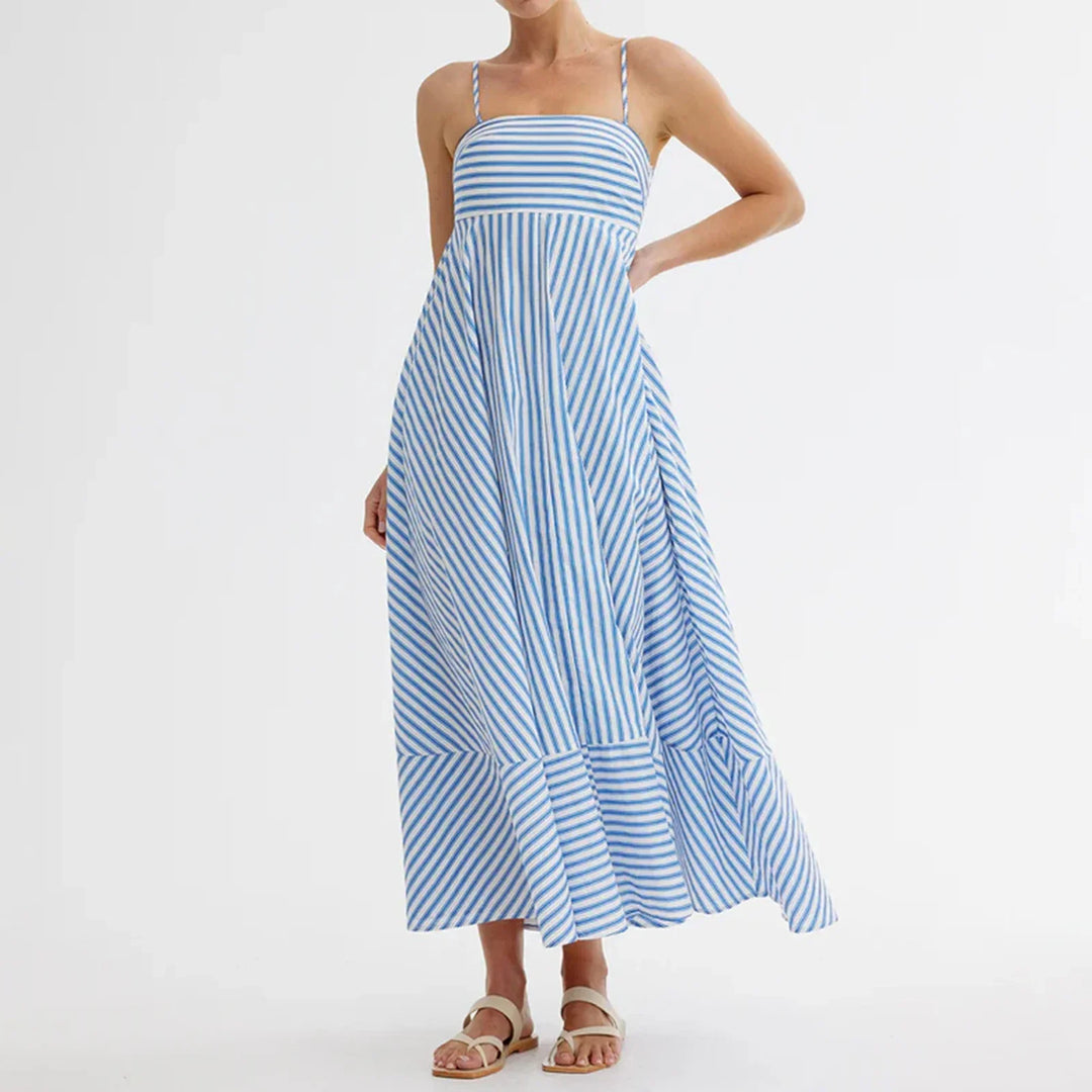 Volledige weergave van de gestreepte zomer maxi-jurk voor dames