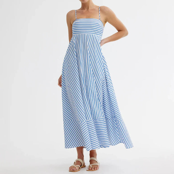 Volledige weergave van de gestreepte zomer maxi-jurk voor dames