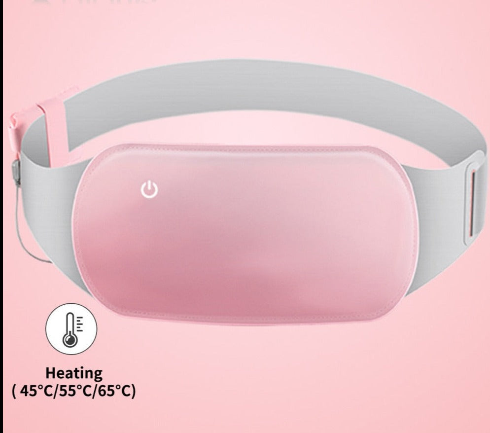 Overzicht van de roze draadloze buikverwarmer met warmte-instellingen