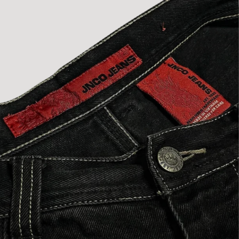 Retro streetwear zwarte baggy jeans in urban fashion stijl