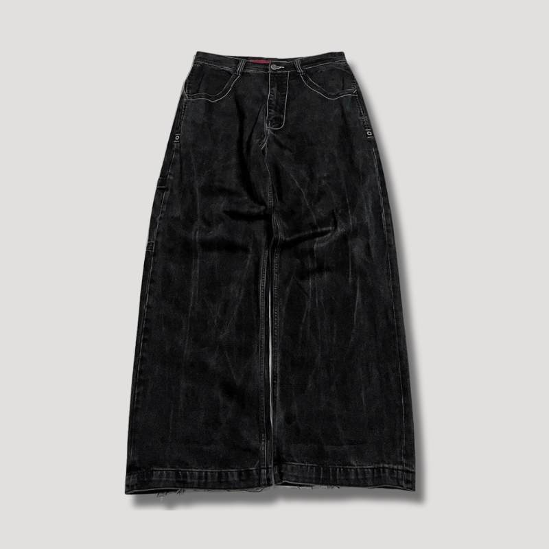 Voorkant van de retro wide baggy jeans in het zwart