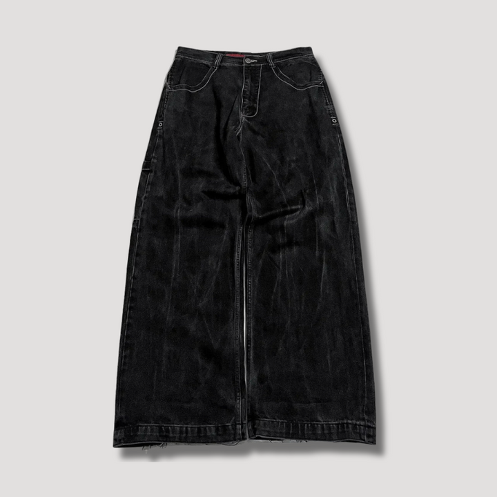 Voorkant van de retro wide baggy jeans in het zwart