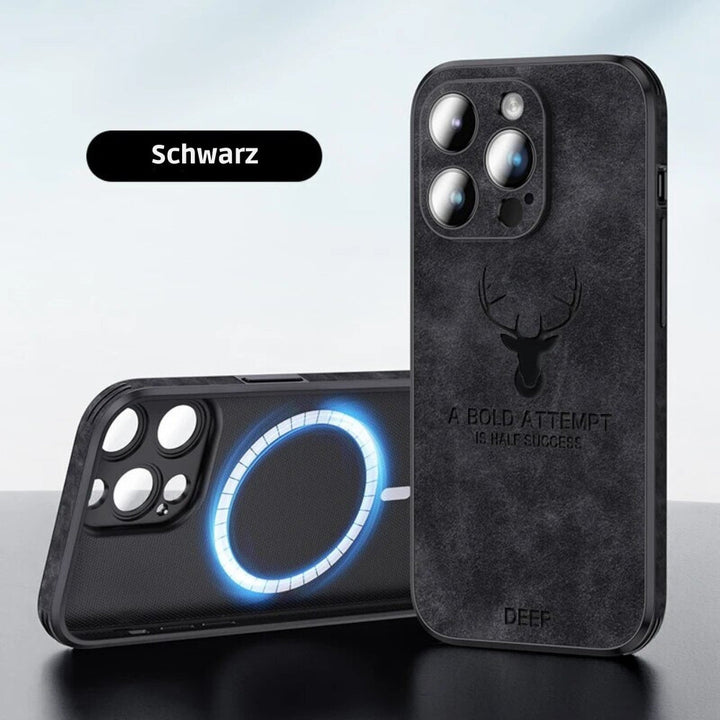 Authentiek bruin leren hoesje voor iPhone, luxe gevoel en veiligheid.
