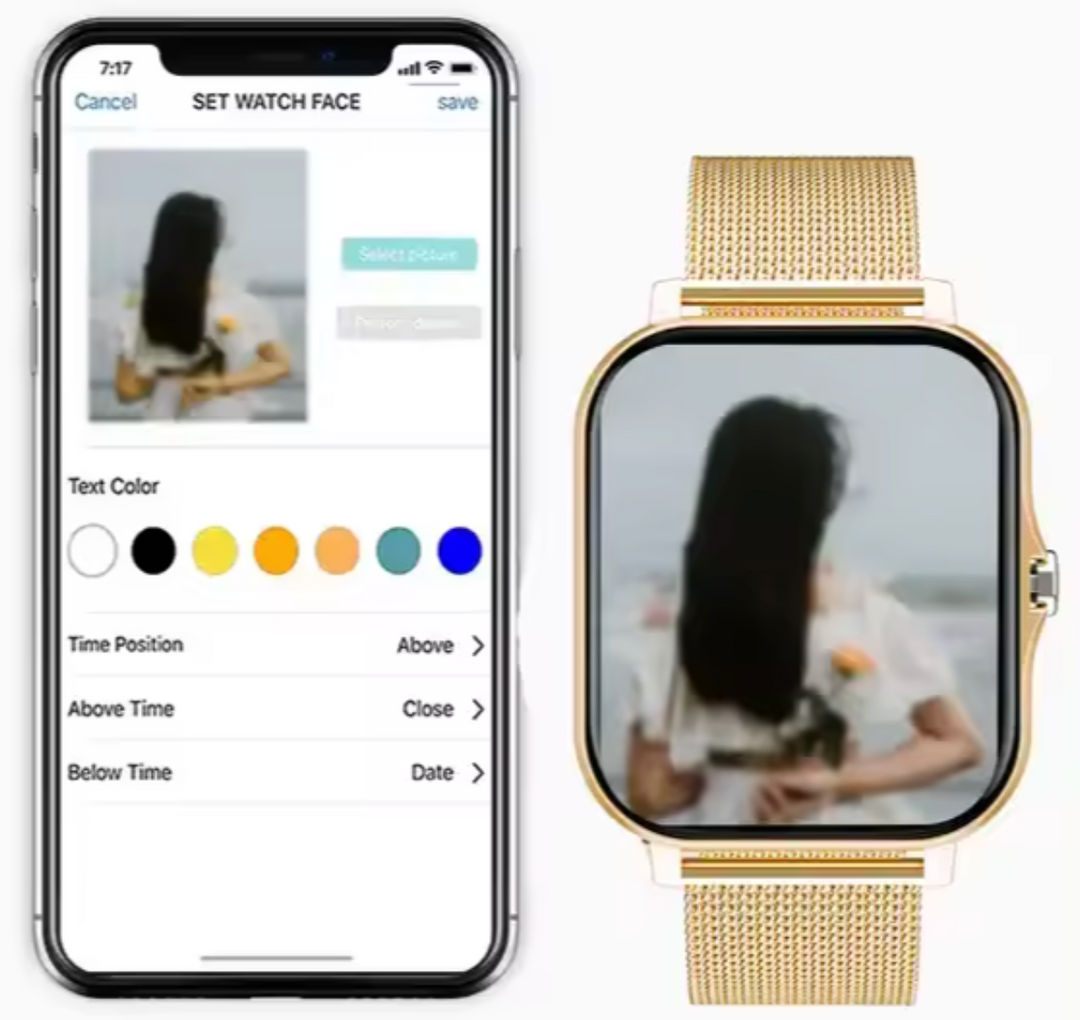Close-up van het elegante design van de dames smartwatch, met focus op de wijzerplaat en band.