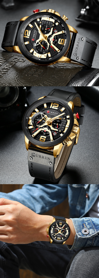 Multifunctioneel heren quartz horloge met lederen band, ideaal als stijlvol en betrouwbaar accessoire.