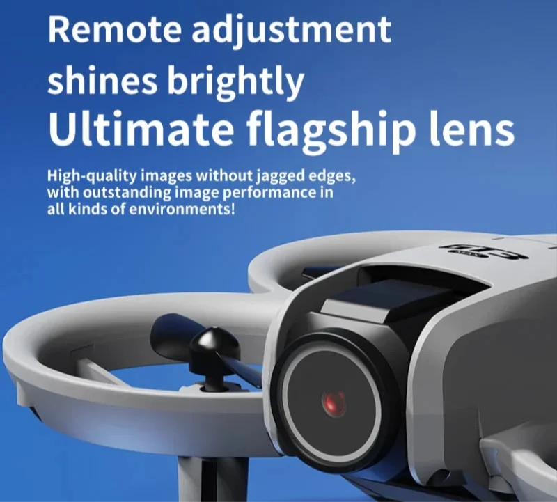 Detailopname van de ultieme vlaggenschip lens van de AeroPro i drone met afstandsbediening.