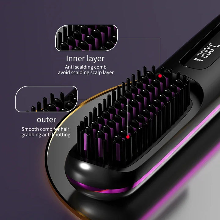 Zwarte draadloze haarstyler borstel met LCD-display voor glanzend haar