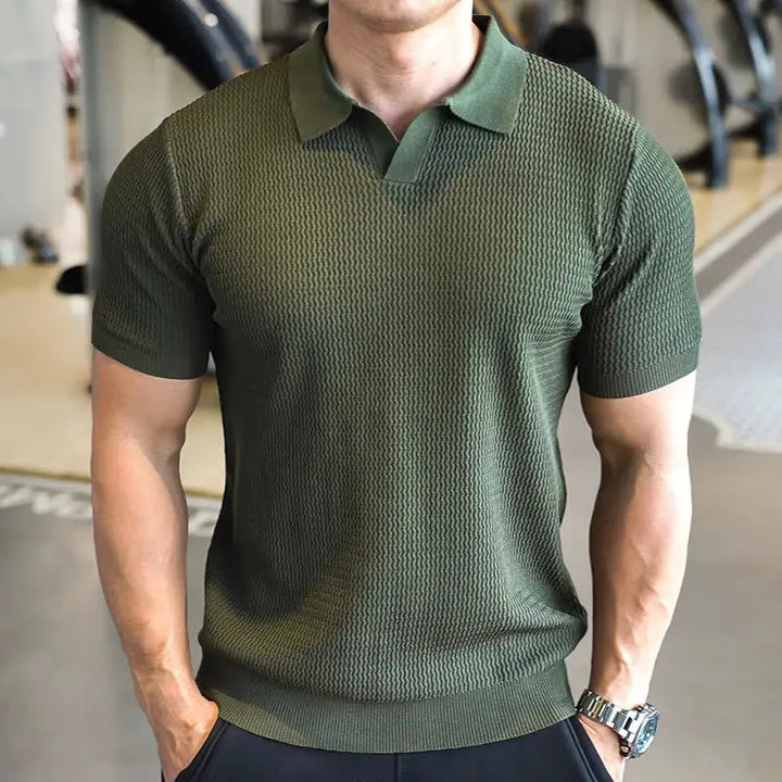 Donkerblauw heren poloshirt met structuurstof en slim fit pasvorm voor casual chic look