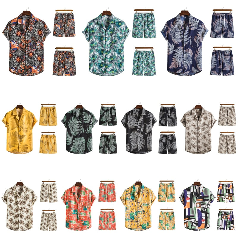 Heren zomerse combi met opvallende Hawaï print. Perfect voor een relaxte vakantie vibe.