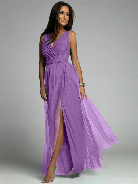 Elegante dames maxi jurk met V-hals in feestelijke stijl