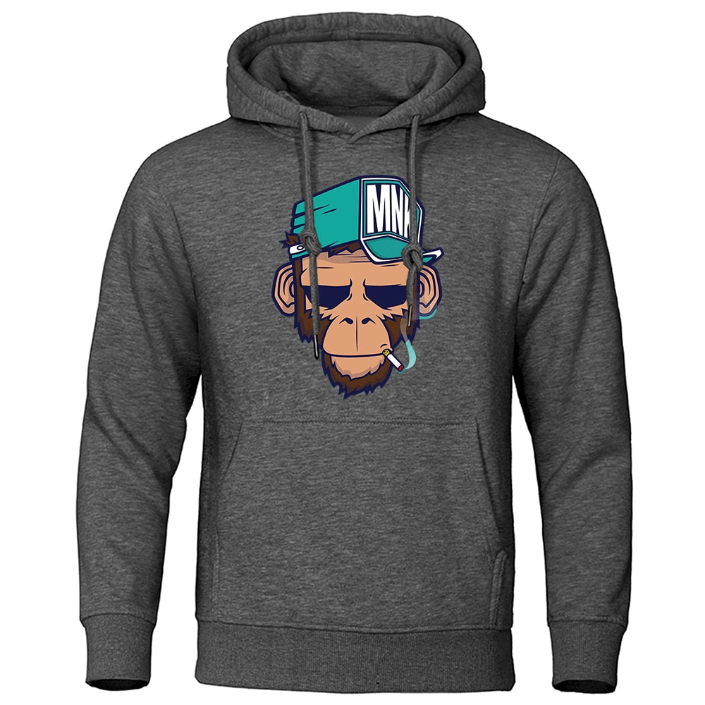 Modieuze heren hoodie met apenprint en capuchon, essentieel voor comfort en stijlvolle kleding.