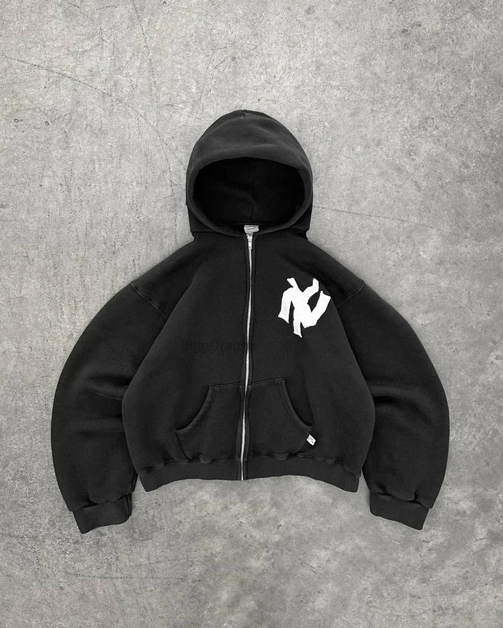 Stijlvolle Y2K hoodie in trendy oversized pasvorm vanuit een mooi perspectief
