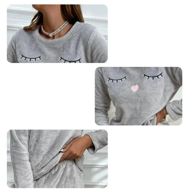 Overzicht van de complete dikke warme pyjamaset voor dames