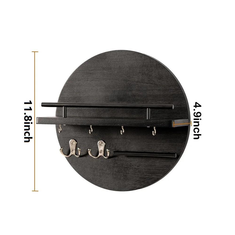 Elegante ronde walnoot houten sleutelhouder voor een opgeruimde hal, praktische decoratie.