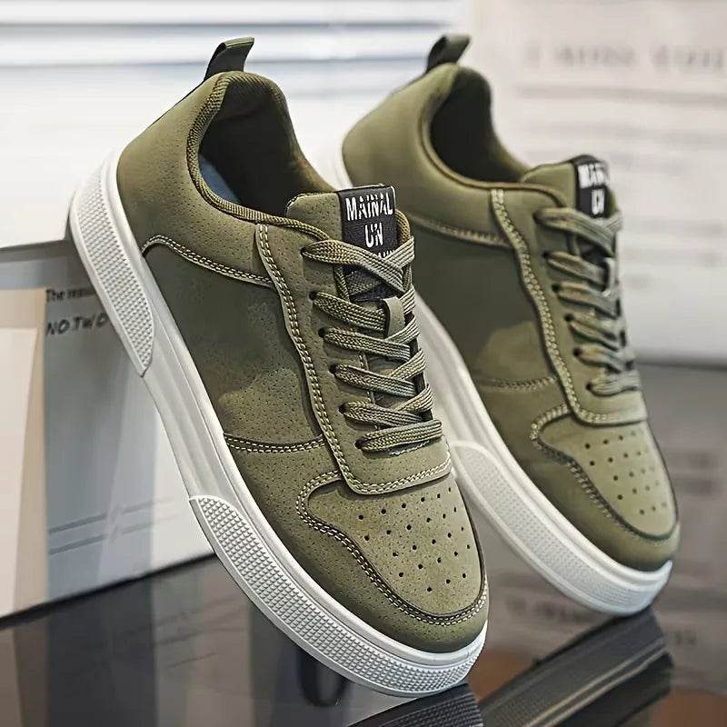Comfortabele groene herenschoenen met stevige zool en vetersluiting