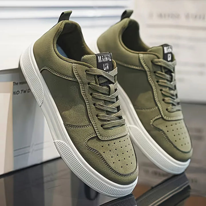 Comfortabele groene herenschoenen met stevige zool en vetersluiting