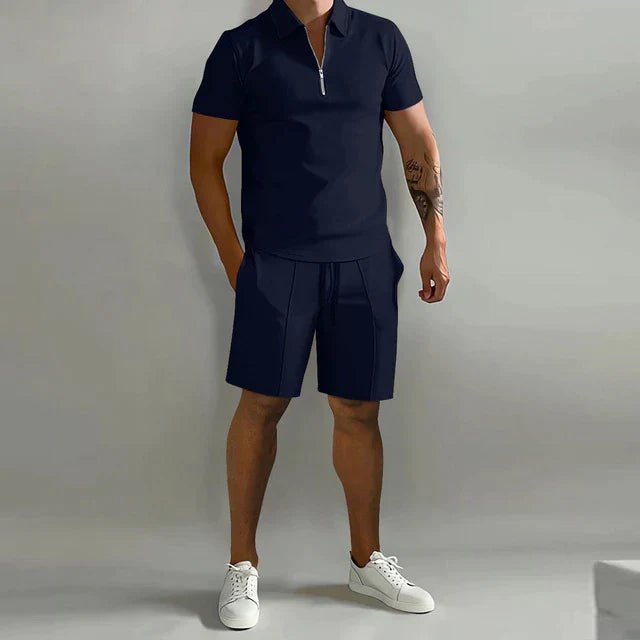 Heren zomerset: een comfortabel en ademend poloshirt met shorts, ideaal voor warme lentedagen.