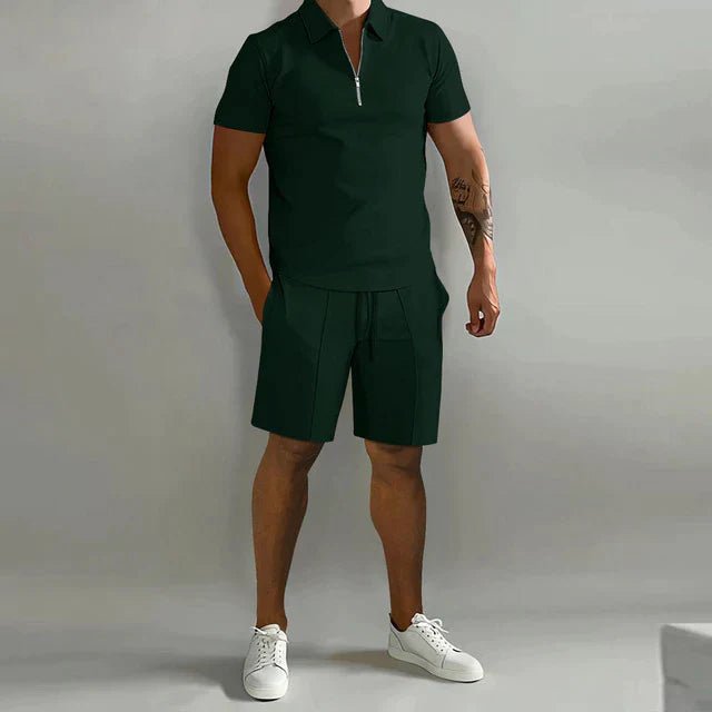 Close-up van de textuur van het ademende poloshirt uit de heren zomerset. Comfortabele stof.