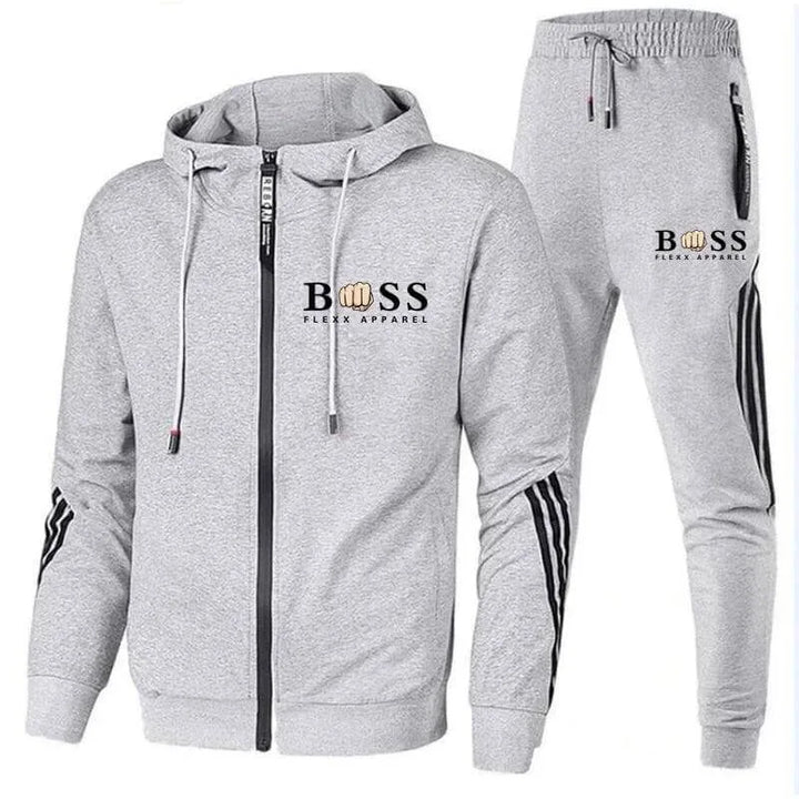 Comfortabel heren sport trainingspak met hoodie in detail, ideaal voor fitness en workout
