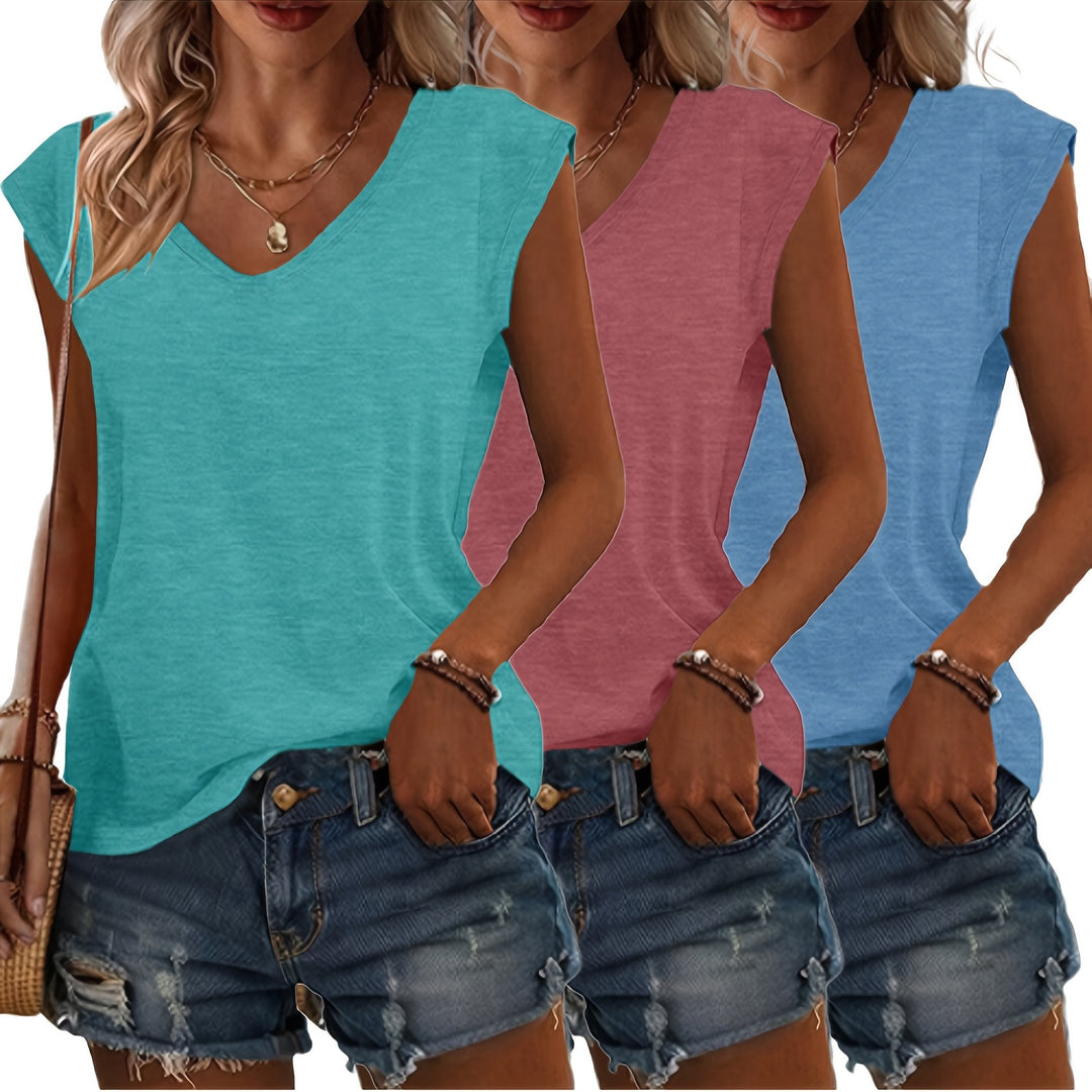 Stijlvolle vrouwelijke mouwloze tops in lichtgroen, kaki en zwart, perfect voor de lente en zomer.