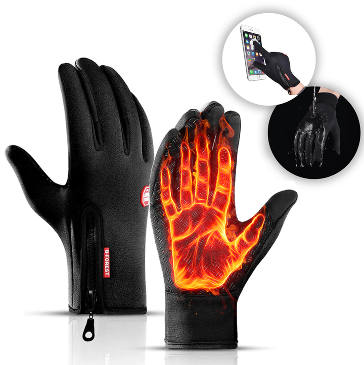 Warmtevisie weergave van thermische winterhandschoenen met smartphone