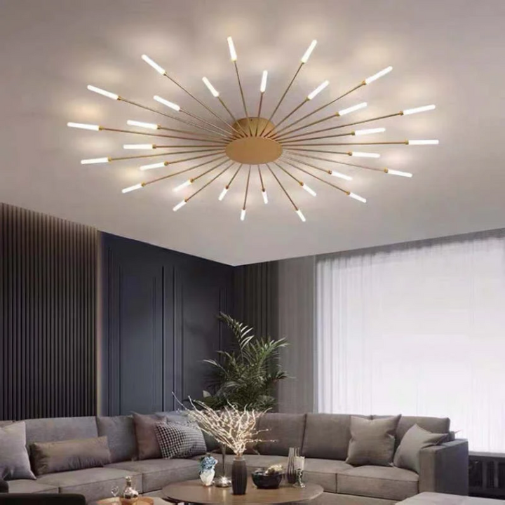 Gouden design LED plafondlamp met uitgesproken grafische lichtelementen