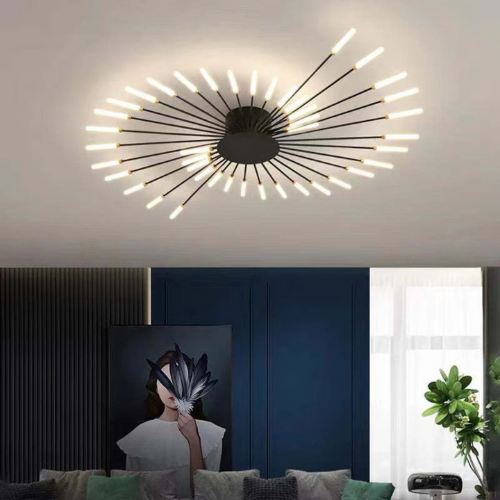 Stijlvolle zwarte LED plafondlamp gehangen in een modern interieur