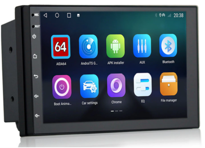 Helder scherm van de Sammy Jackson autoradio met diverse Android apps.