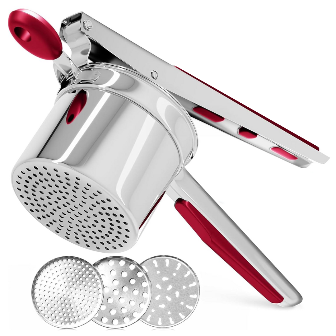 Zware RVS aardappelpers, essentieel keukengerei voor het moeiteloos maken van puree.