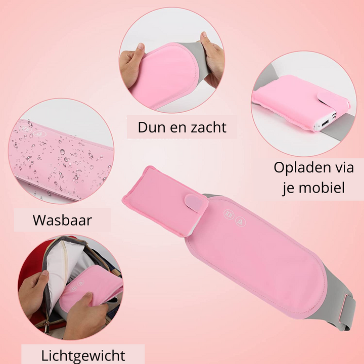 Elektrische buikverwarmer in cadeauverpakking, ideaal als ontspannend zelfzorgcadeau.