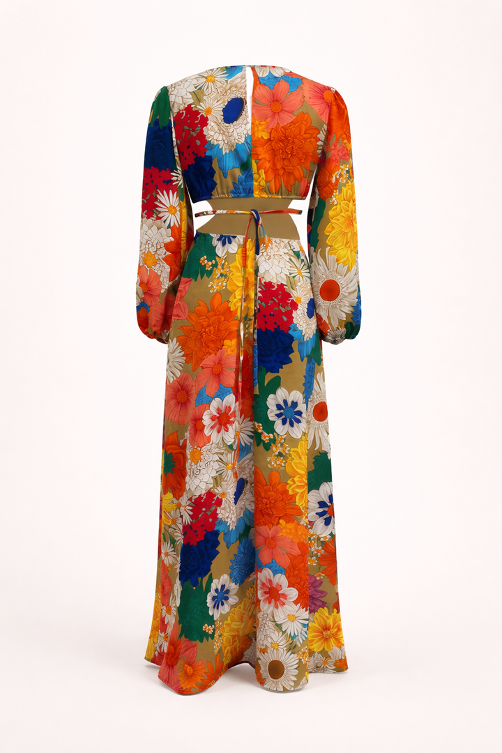 Lange zomerjurk met bloemen en pofmouwen voor dames, ideaal voor een feest